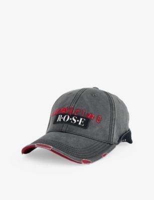 Martine Rose Grey-red Roll Back Embroidered Cotton Baseball Cap
