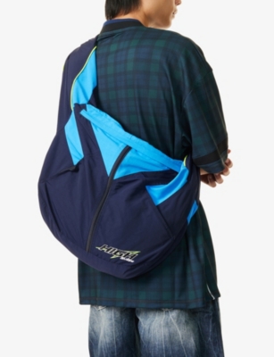 MARTINE ROSE WOMENS BLUE NAVY TRACK JACKET WOVEN TOTE BAG