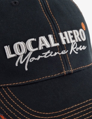 Shop Martine Rose Black-orange Roll Back Embroidered Cotton Baseball Cap