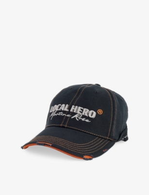 Shop Martine Rose Black-orange Roll Back Embroidered Cotton Baseball Cap