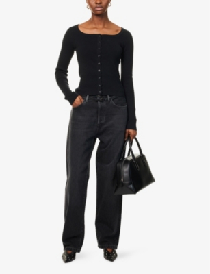 REFORMATION: Aura Square-Neck Cotton-Blend Cardigan
