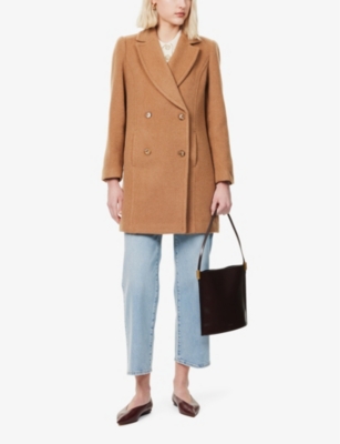 REFORMATION WOMENS CAMEL KAI DOUBLE-BREASTED WOOL-BLEND COAT 