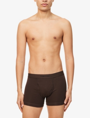 Tom Ford Mens Dark Sapphire Logo-waistband Classic-fit Stretch Cotton-jersey Boxers Xs In Chocolate