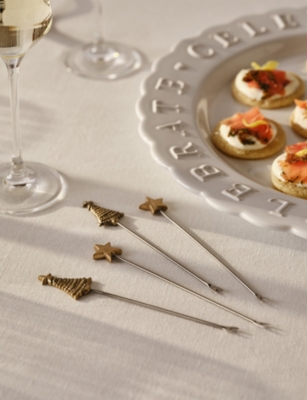 THE WHITE COMPANY: Festive Brass and Stainless-Steel Canapé Forks Set of Four