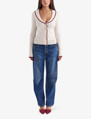 House Of Cb Of Cb Womens Ivory Marla Heart-print Knitted Cardigan In Ivory