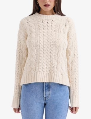 Shop House Of Cb Of Cb Womens Cream Jasper Cable-knit Cotton-blend Jumper