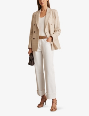 Reiss Womens Neutral Check Bella Checked Woven Blazer