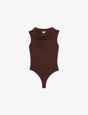 REISS: Fran Knot-Detail Sleeveless Stretch-Woven Bodysuit