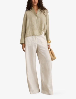 REISS: Nina Open-Collar Relaxed-Fit Linen Shirt