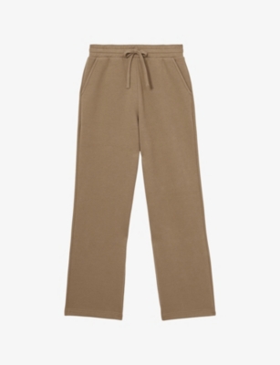 Reiss Womens Gaia Elasticated-waist Wide-leg Stretch Cotton-blend Jogging Bottoms Camel Xs