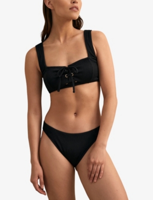 Reiss Womens Black Dee Ribbed Bikini Bottoms In Black