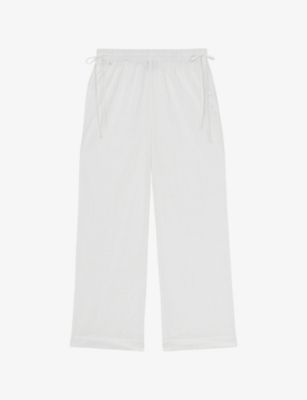 REISS: Poppy Side-Tie Elasticated-Waist Broderie Cotton Trousers
