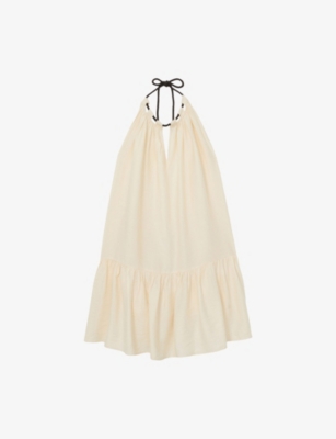 REISS: Nina Split-Neck Tiered-Hem Woven Mini Dress