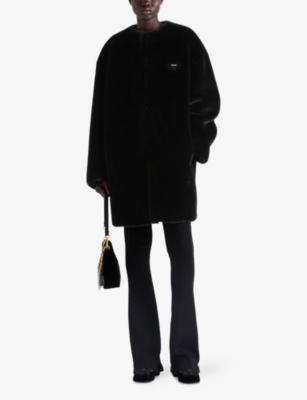 Prada Womens Black Aspen Round-neck Faux-fur Coat In Black