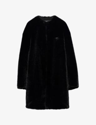 Prada Womens Black Aspen Round-neck Faux-fur Coat In Black