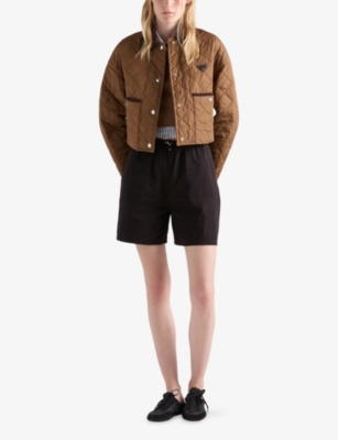 Prada Womens Brown Lightweight Triangle-logo Cropped Nylon Jacket In Brown