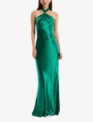 Omnes Womens Arles Halterneck Satin Maxi Dress Green In Green