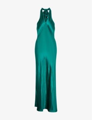 Omnes Womens Arles Halterneck Satin Maxi Dress Green In Green