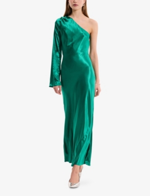Omnes Womens Green Charlee Asymmetric Satin Maxi Dress In Green