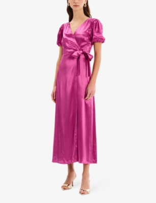Omnes Womens Citrine Puff-sleeve Satin Maxi Dress Magenta In Magenta