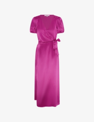 Omnes Womens Citrine Puff-sleeve Satin Maxi Dress Magenta In Magenta