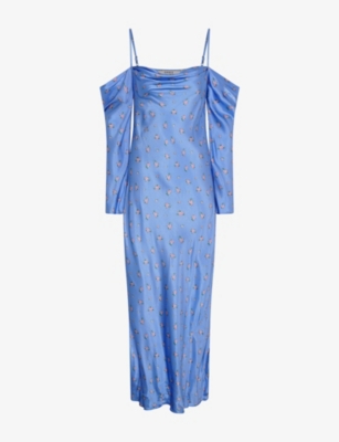Omnes Womens Munique Floral-print Satin Maxi Dress Blue In Blue