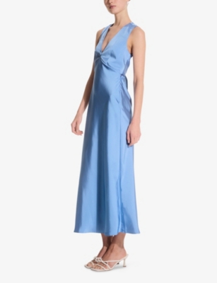 Omnes Womens Nova Tie-back Satin Maxi Dress Blue In Blue