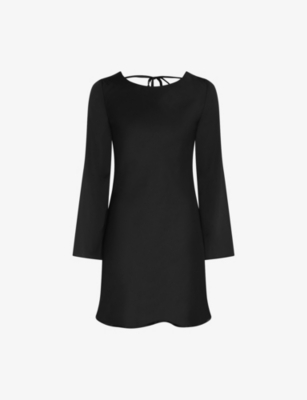 Omnes Womens Black Roberta Long-sleeve Tie-back Satin Mini Dress