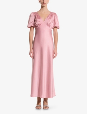 OMNES: Rosie Puff-Sleeve Satin Midi Dress
