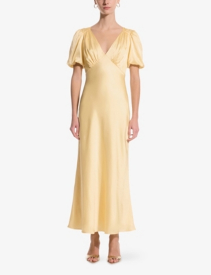 OMNES: Rosie Puff-Sleeve Satin Midi Dress