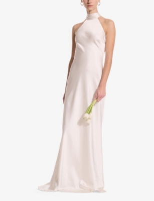 Omnes Womens Ivory Santorini Halterneck Satin Maxi Dress In Ivory