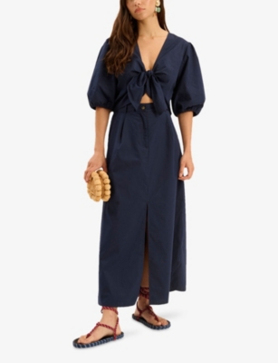 OMNES: Olive Cotton-Blend Midi Skirt