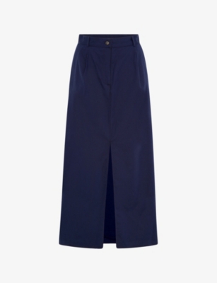 OMNES: Olive Cotton-Blend Midi Skirt