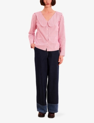 Omnes Womens Pink Caitlin Stripe-print Cotton Blouse In Pink