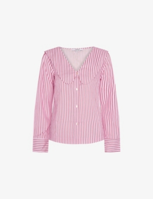 Omnes Womens Pink Caitlin Stripe-print Cotton Blouse In Pink