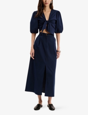 Omnes Womens Karina Front-knot Cotton Top Navy In Navy