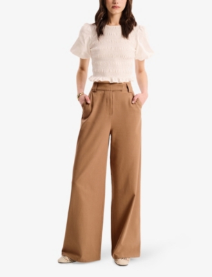 Omnes Womens Beige Clarice Wide-leg High-rise Cotton Trousers