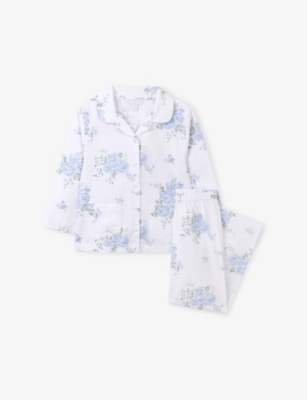 The Little White Company /blue Alice Floral-print Cotton Pyjamas 2-12 In Blue