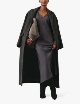 The White Company S Graphite V-neck Batwing-sleeved Stretch-jersey Maxi Dress In Blue