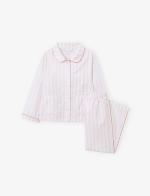 The Little White Company Raditional Stripe Poplin Piped Cotton Pyjamas 2-12 Years Pinkstrip In Purple
