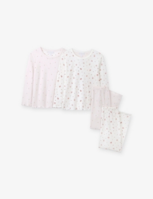 The Little White Company Multi Mixed-floral Two-piece Cotton Pyjama Set 3-12 In White