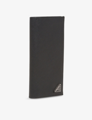 Prada Saffiano Leather Long Wallet With Triangle Logo In Black