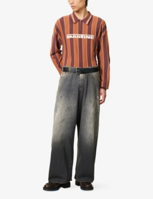 MARTINE ROSE: Logo-Embellished Striped Woven Polo Shirt