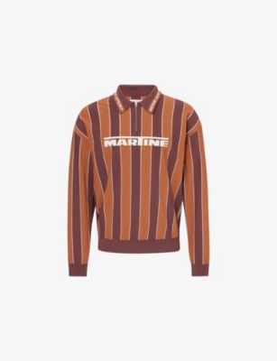 MARTINE ROSE: Logo-Embellished Striped Woven Polo Shirt