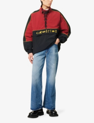 MARTINE ROSE: Lace Up Logo-Embroidered Shell Sweatshirt
