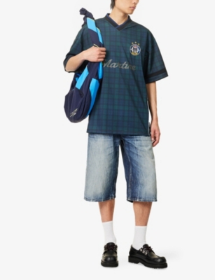 Shop Martine Rose Black Text-print Checked Woven Football Shirt