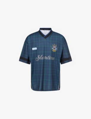 Shop Martine Rose Black Text-print Checked Woven Football Shirt