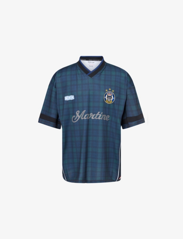 Text-Print Checked Woven Football Shirt
