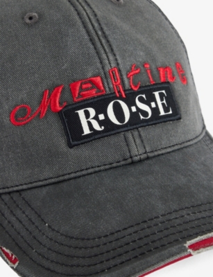 MARTINE ROSE GREY AND RED ROLL BACK EMBROIDERED COTTON BASEBALL CAP 