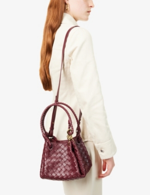 Bottega Veneta Womens  Parachute Mini Leather Shoulder Bag In Barolo-m Brass